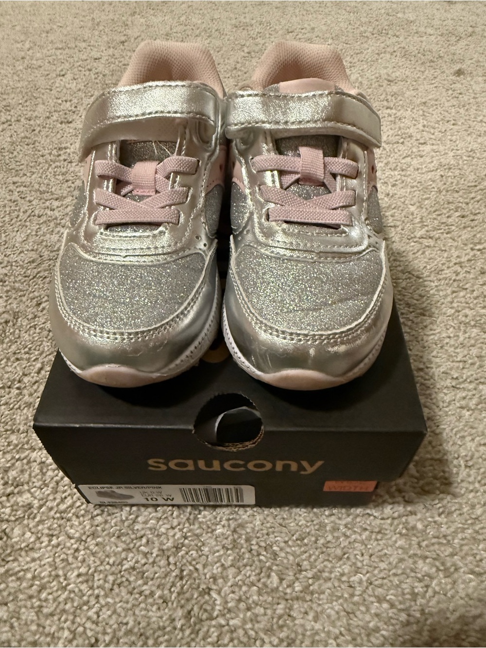Saucony Kids Silver and Light Pink Sparkle Sneakers